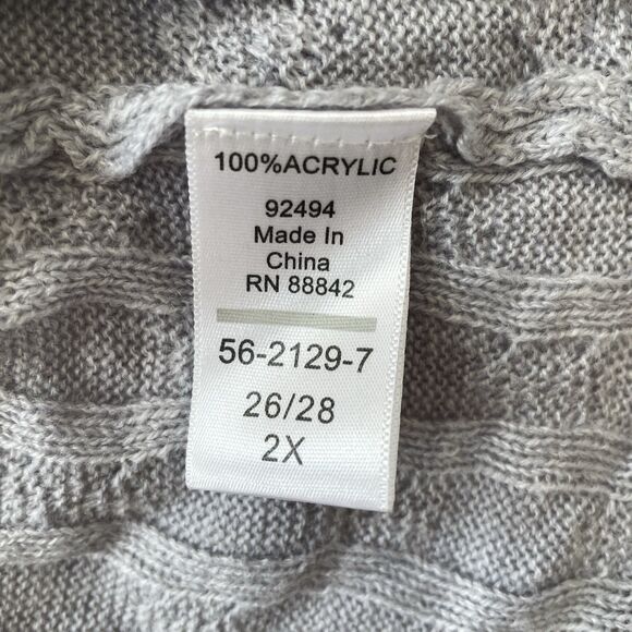 Woman Within Gray Cable Knit Open Cardigan Lightweight Sweater Womens Plus 2X - Picture 8 of 10